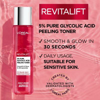 L&#039;Oréal Paris Revitalift 5% Pure Glycolic Acid Peeling Toner Wody i spreje do twarzy dla kobiet 180 ml