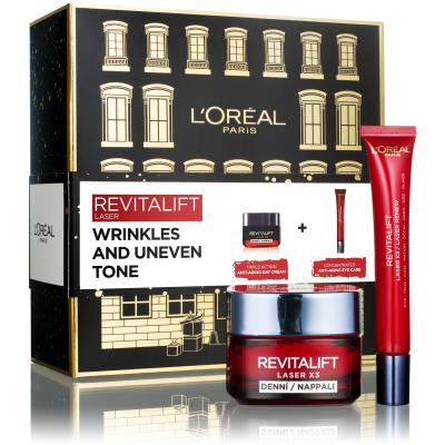 L&#039;Oréal Paris Revitalift Laser X3 Day Cream Zestaw Krem do twarzy na dzień 50 ml + krem pod oczy 15 ml + krem do twarzy na dzień 1 ml