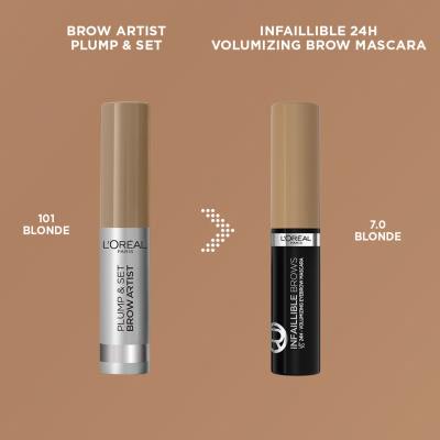 L&#039;Oréal Paris Infaillible Brows Volumizing Eyebrow Mascara Tusz do brwi dla kobiet 4,4 ml Odcień 7.0 Blonde