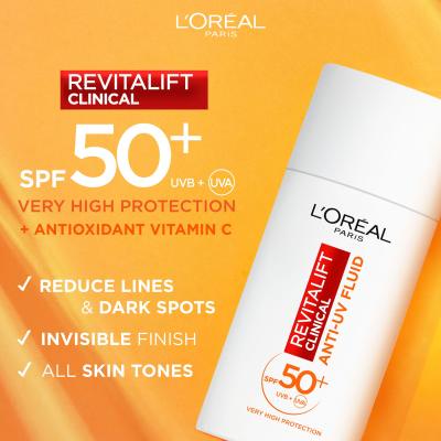 L&#039;Oréal Paris Revitalift Clinical Anti-UV Fluid SPF50+ Krem do twarzy na dzień 50 ml