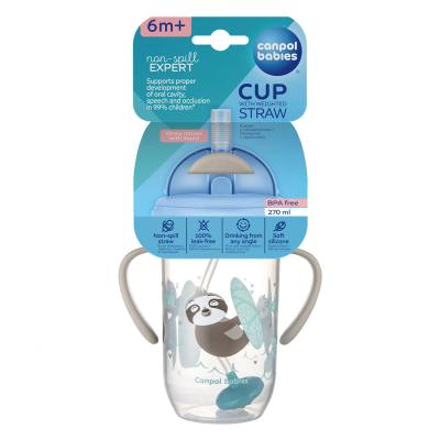 Canpol babies Exotic Animals Non-Spill Expert Cup With Weighted Straw Grey Kubek dla dzieci 270 ml