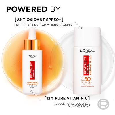 L&#039;Oréal Paris Revitalift Clinical Pure 12% Vitamin C Zestaw serum Revitalift Clinical Vitamin C Serum 30 ml + krem do twarzy na dzień Revitalift Clinical Vitamin C Anti-UV Fluid SPF50 50 ml