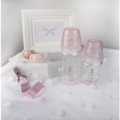 LOVI Baby Shower Glass Bottle Pink 3m+ Butelki dla niemowląt dla dzieci 250 ml