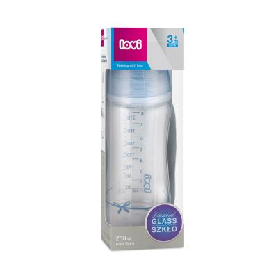 LOVI Baby Shower Glass Bottle Blue 3m+ Butelki dla niemowląt dla dzieci 250 ml