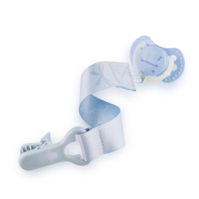 LOVI Baby Shower Soother Clip With Ribbon Boy Łańcuszek do smoczka dla dzieci 1 szt