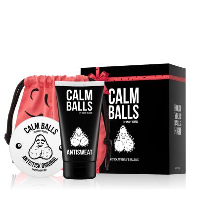 Angry Beards Calm Balls Zestaw Lubrykant Antistick 150 ml + Antisweat 150 ml + dezodorant do miejsc intymnych Antistick 150 ml + różowy worek