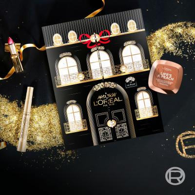 L&#039;Oréal Paris Maison Advent Calendar Zestaw tusz do rzęs 8 ml + kredka do ust 1,2 g + róż 9 g + pomadka 5 ml + eyeliner 0,4 g + pomadka 3,6 g + maska na oczy 11 g + kredka do ust 1,2 g + bronzer 9 g + eyeliner 3 ml + krem pod oczy 15 ml + pomadka 4,8 g