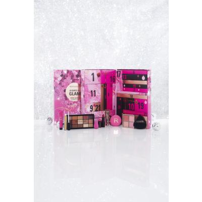 Makeup Revolution London 24 Days Of Glam Advent Calendar Zestaw kredka do ust 2 sztuki + kredka do brwi 1 sztuka + żel do brwi 1 sztuka + baza pod make-up 1 sztuka + pomadka do ust 4 sztuki + błyszczyk do ust 1 sztuka + olejek do ust 1 sztuka + cienie do powiek 3 sztuki + puder 2 sztuki + róż do pol