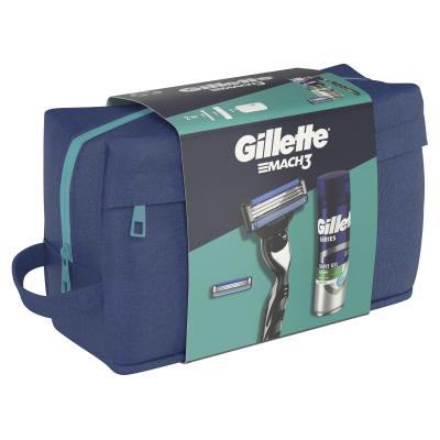 Gillette Mach3 Zestaw maszynka do golenia 1 sztuka + wymienna głowica 1 sztuka + żel do golenia Soothing With Aloe Vera Sensitive Shave Gel 200 ml + kosmetyczka