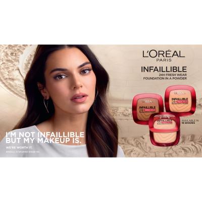 L&#039;Oréal Paris Infaillible 24H Fresh Wear Foundation In A Powder Podkład dla kobiet 9 g Odcień 250 Radiant Sand