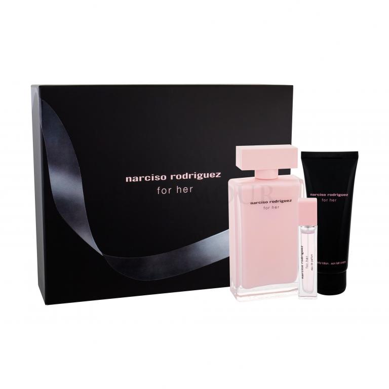 Narciso Rodriguez For Her Zestaw Edp 100 ml + Mleczko do ciała  75 ml + Edp 10 ml Uszkodzone pudełko