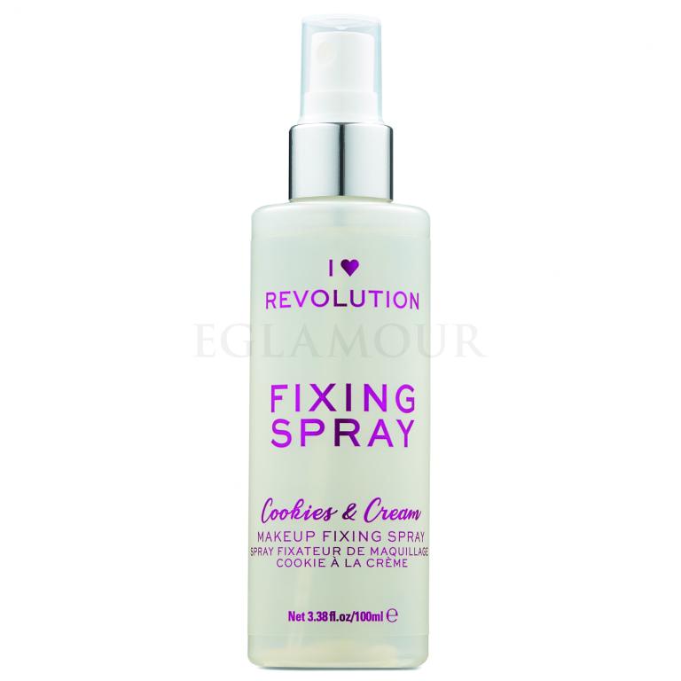 Makeup Revolution London I Heart Revolution Fixing Spray Cookies &amp; Cream Utrwalacz makijażu dla kobiet 100 ml