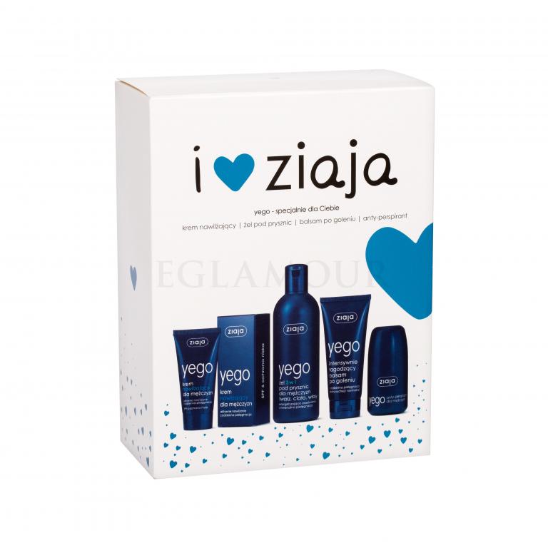 Ziaja Men (Yego) Zestaw Żel pod prysznic 3 w 1 300 ml + Krem nawilżający SPF6 50 ml + Balsam po goleniu 75 ml + Antyperspirant 60 ml Uszkodzone pudełko