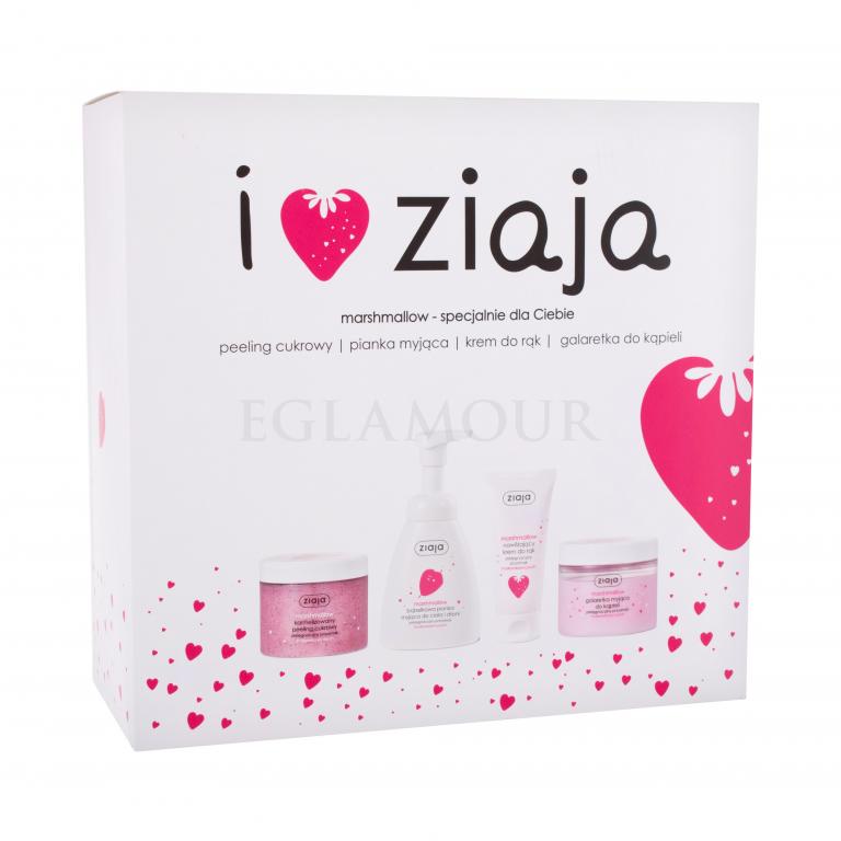 Ziaja I ♥ Ziaja Marshmallow Zestaw Peeling do ciała Marshmallow 300 ml + Mydło do rak w płynie Marshmallow 250 ml + Galaretka do kąpieli 260 ml + Krem do rąk Marshmallow 50 ml Uszkodzone pudełko