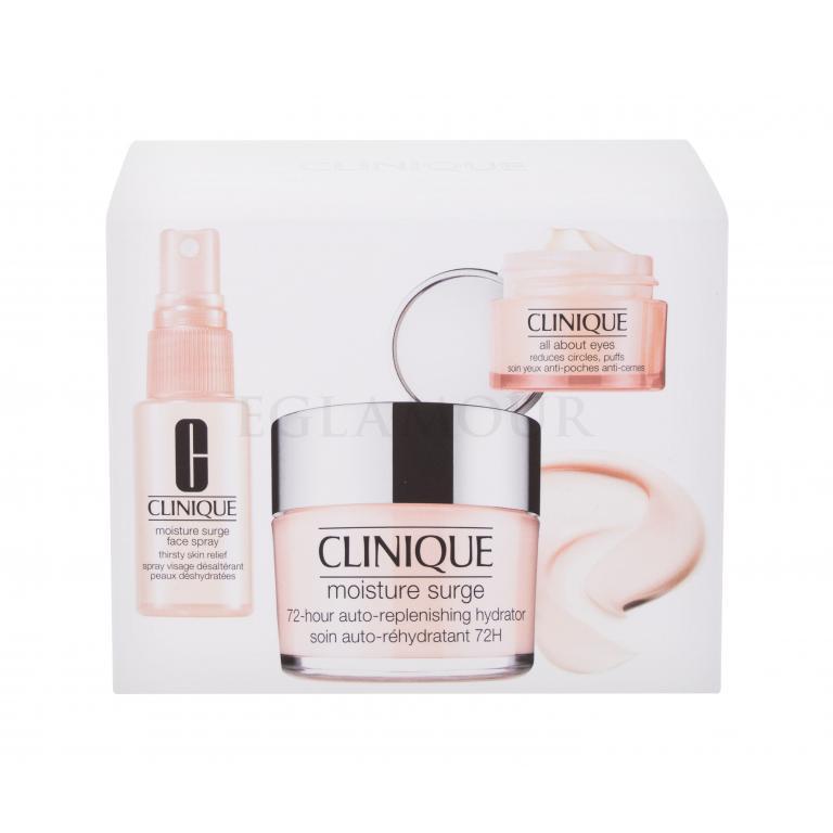 Clinique Moisture Surge Ultra Hydration Zestaw Krem nawilżający Moisture Surge 72-Hour Auto-Replenishing Hydrator 125 ml + Spray do twarzy Moisture Surge Face Spray Thirsty Skin Relief 30 ml + oční krém All About Eyes 15 ml