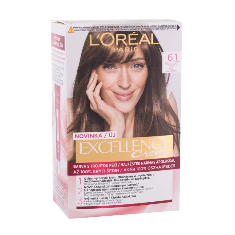 L&#039;Oréal Paris Excellence Creme Triple Protection Farba do włosów dla kobiet 48 ml Odcień 6,1 Natural Dark Ash Blonde Uszkodzone pudełko