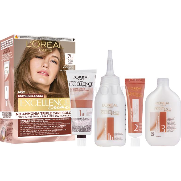 L&#039;Oréal Paris Excellence Creme Triple Protection No Ammonia Farba do włosów dla kobiet 48 ml Odcień 7U Blond