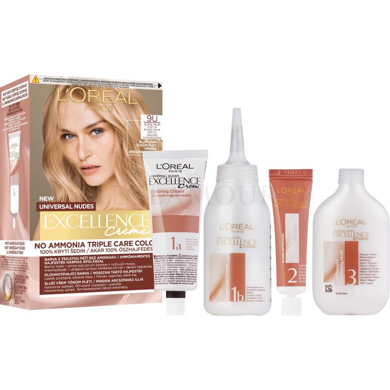 L&#039;Oréal Paris Excellence Creme Triple Protection Farba do włosów dla kobiet 48 ml Odcień 9U Very Light Blond