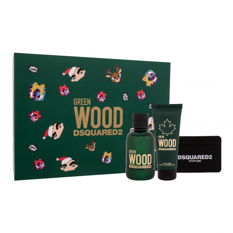 Dsquared2 Green Wood Zestaw EDT 100 ml + żel pod prysznic 100 ml + etui na karty