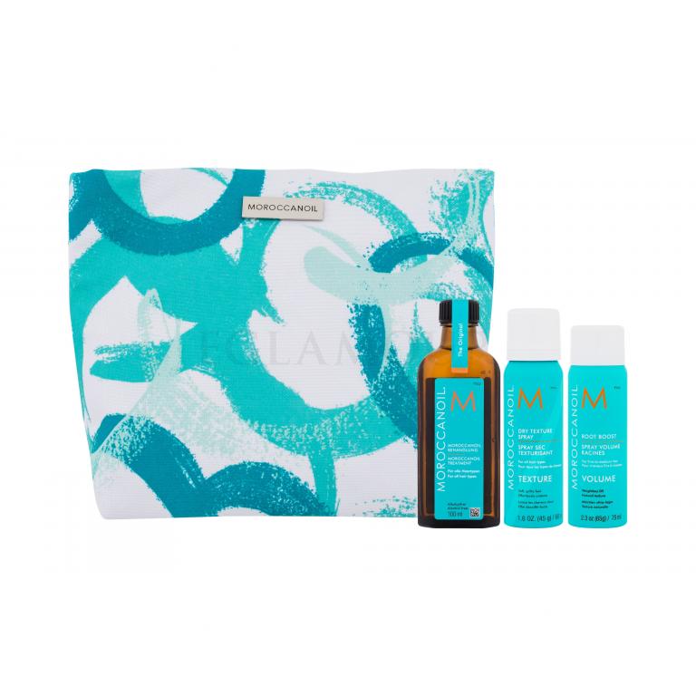 Moroccanoil Volume Gift Set Zestaw Olejek do włosów 100 ml + spray zwiększający objętość włosów 75 ml + spray do suchych włosów 60 ml + kosmetyczka