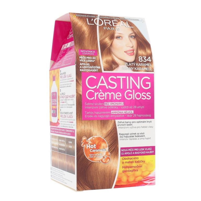 L&#039;Oréal Paris Casting Creme Gloss Farba do włosów dla kobiet 48 ml Odcień 834 Hot Caramel Uszkodzone pudełko