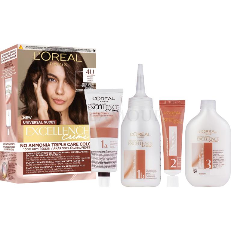 L&#039;Oréal Paris Excellence Creme Triple Protection Farba do włosów dla kobiet 48 ml Odcień 4U Brown