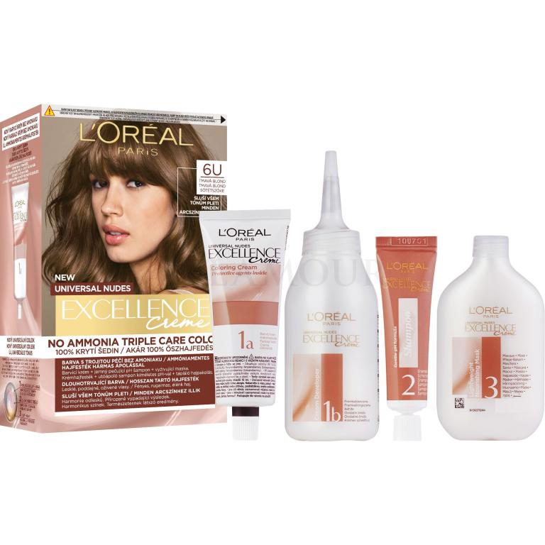 L&#039;Oréal Paris Excellence Creme Triple Protection Farba do włosów dla kobiet 48 ml Odcień 6U Dark Blonde