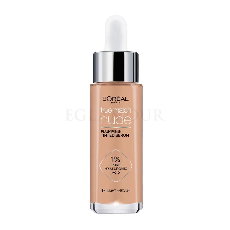 L&#039;Oréal Paris True Match Nude Plumping Tinted Serum Podkład dla kobiet 30 ml Odcień 3-4 Light-Medium