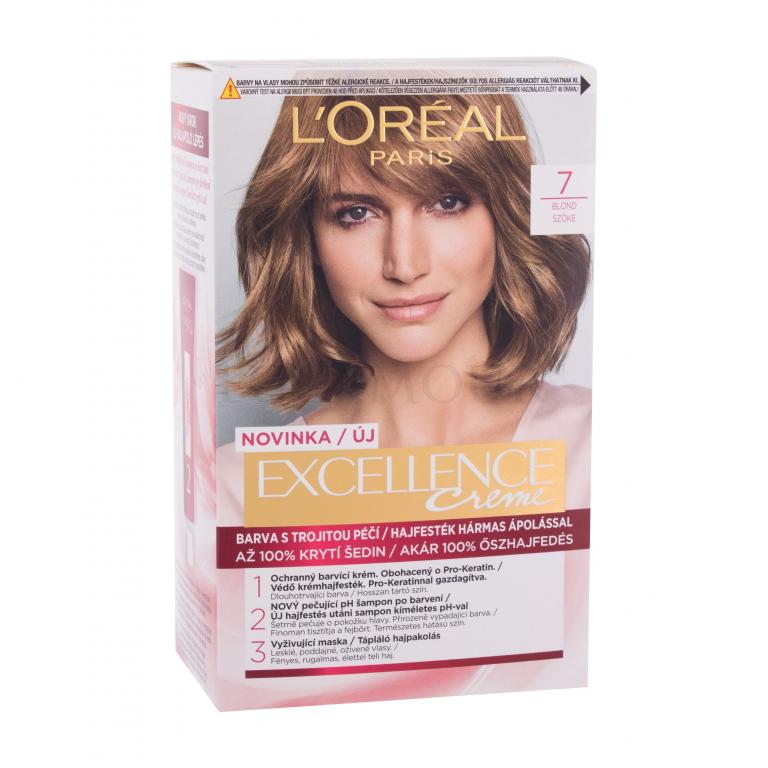 L&#039;Oréal Paris Excellence Creme Triple Protection Farba do włosów dla kobiet 48 ml Odcień 7 Natural Blonde Uszkodzone pudełko