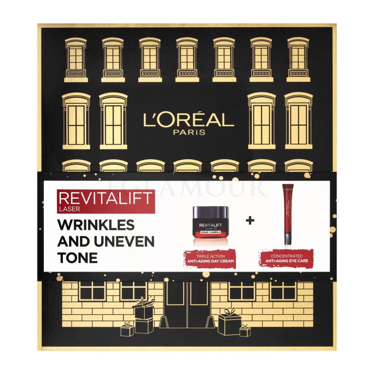 L&#039;Oréal Paris Revitalift Laser X3 Day Cream Zestaw Krem do twarzy na dzień 50 ml + krem pod oczy 15 ml + krem do twarzy na dzień 1 ml