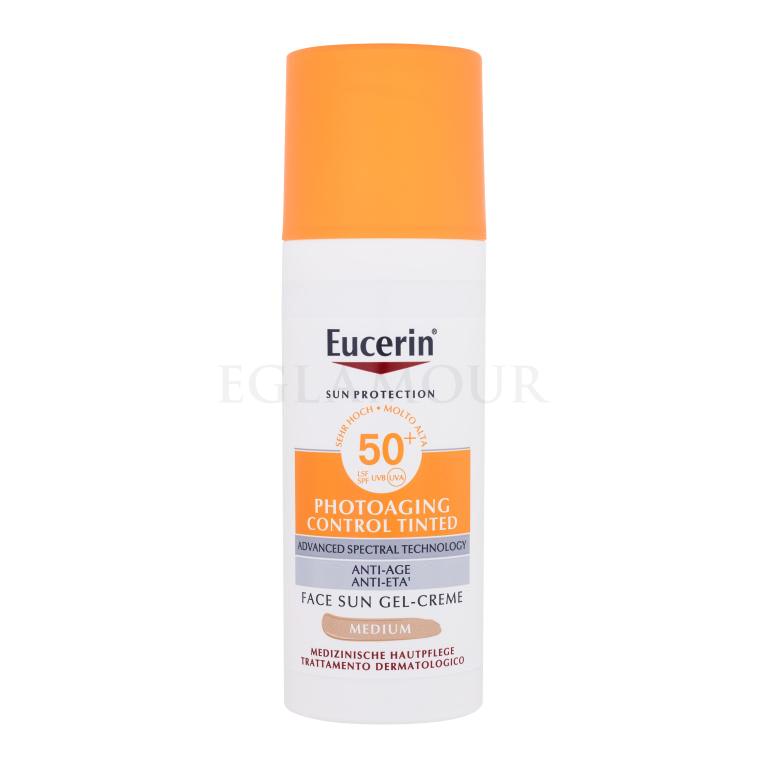 Eucerin Sun Protection Photoaging Control Tinted Gel-Cream SPF50+ Preparat do opalania twarzy dla kobiet 50 ml Odcień Medium