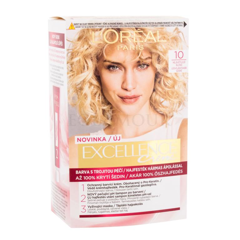 L&#039;Oréal Paris Excellence Creme Triple Protection Farba do włosów dla kobiet 48 ml Odcień 10 Lightest Ultimate Blonde Uszkodzone pudełko