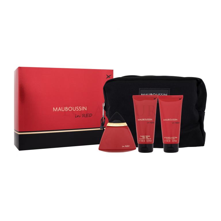 Mauboussin Mauboussin in Red Zestaw Edp 100 ml + Żel pod prysznic 100 ml + Mleczko do ciała 100 ml + Kosmetyczka