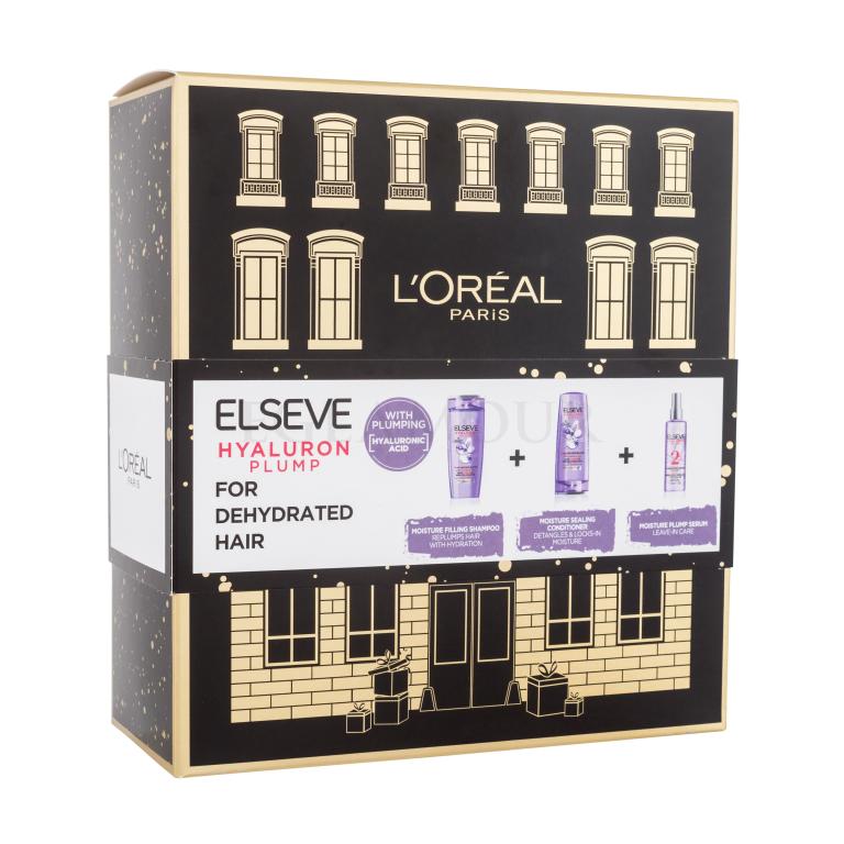 L&#039;Oréal Paris Elseve Hyaluron Plump Zestaw Szampon Elseve Hyaluron Plump 250 ml + odżywka Elseve Hyaluron Plump 200 ml + serum do włosów Elseve Hyaluron Plump 150 ml Uszkodzone pudełko