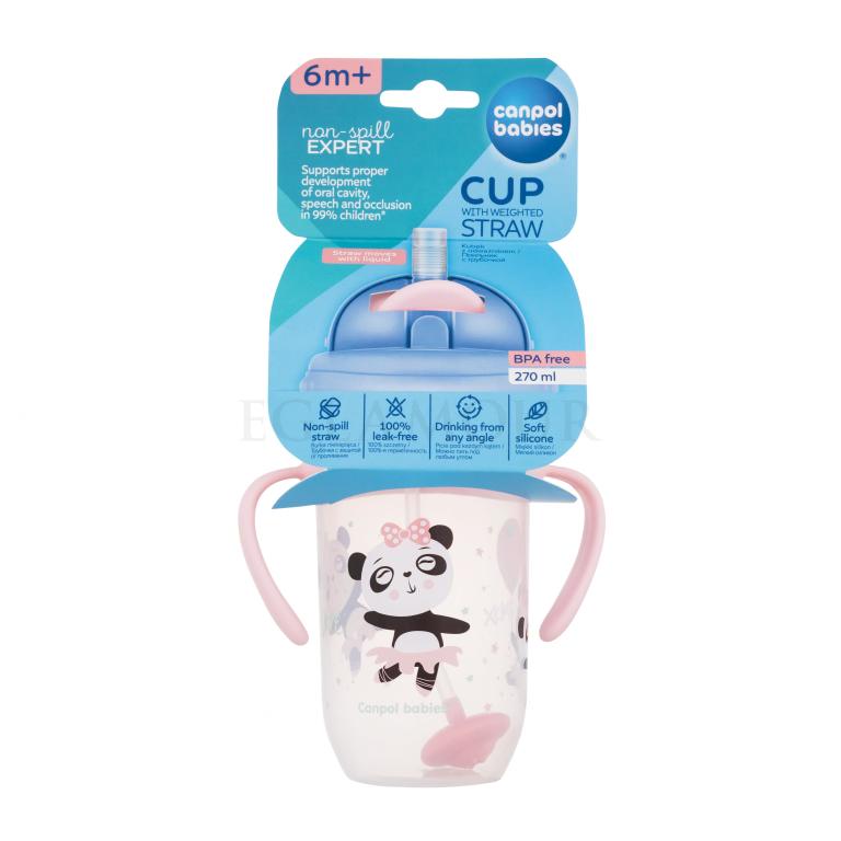 Canpol babies Exotic Animals Non-Spill Expert Cup With Weighted Straw Pink Kubek dla dzieci 270 ml