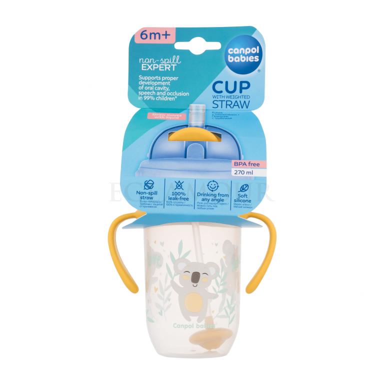 Canpol babies Exotic Animals Non-Spill Expert Cup With Weighted Straw Yellow Kubek dla dzieci 270 ml