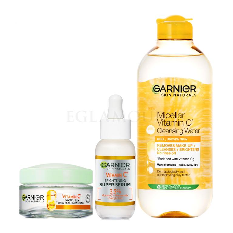 Zestaw Żel do twarzy Garnier Skin Naturals Vitamin C Glow Jelly Daily Moisturizing Care + Serum do twarzy Garnier Skin Naturals Vitamin C Brightening Super Serum + Płyn micelarny Garnier Skin Naturals Vitamin C Micellar Cleansing Water