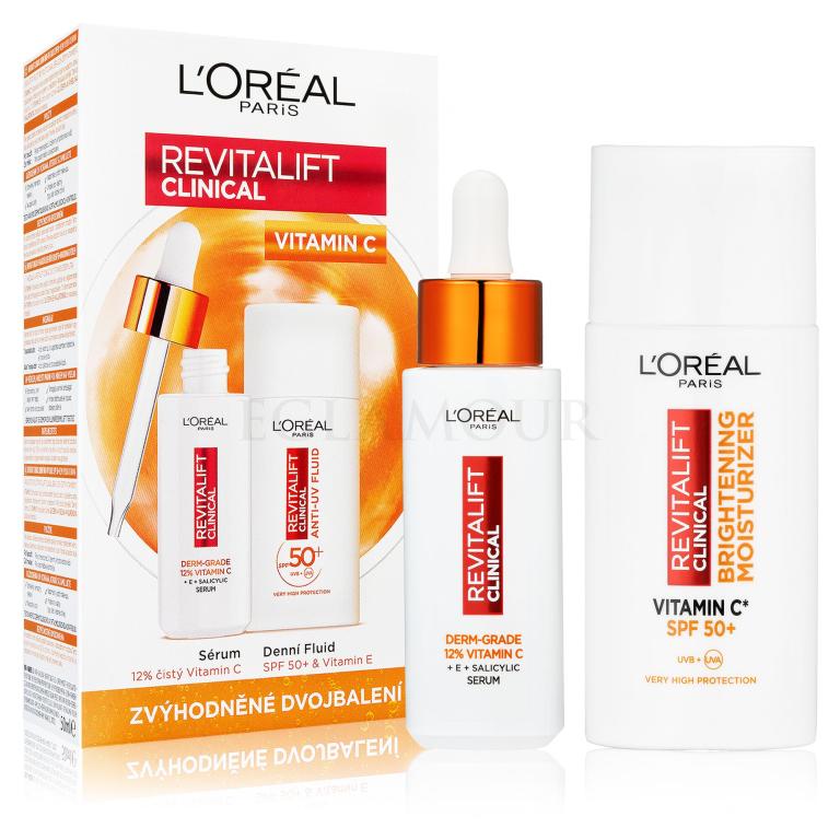 L&#039;Oréal Paris Revitalift Clinical Pure 12% Vitamin C Zestaw serum Revitalift Clinical Vitamin C Serum 30 ml + krem do twarzy na dzień Revitalift Clinical Vitamin C Anti-UV Fluid SPF50 50 ml