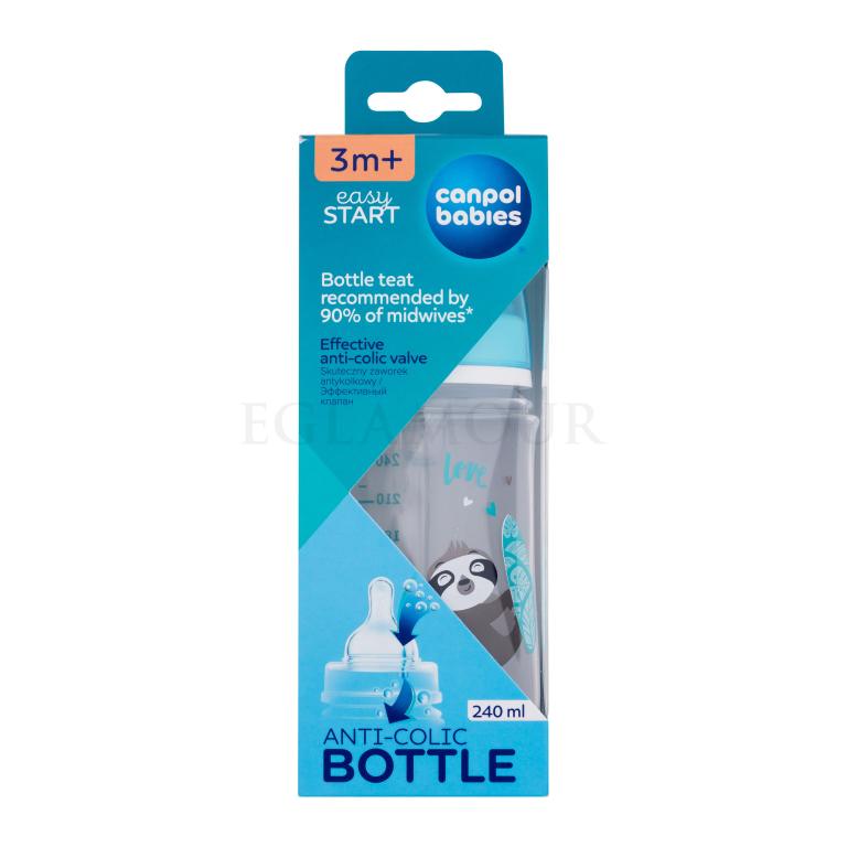 Canpol babies Exotic Animals Easy Start Anti-Colic Bottle Blue 3m+ Butelki dla niemowląt dla dzieci 240 ml