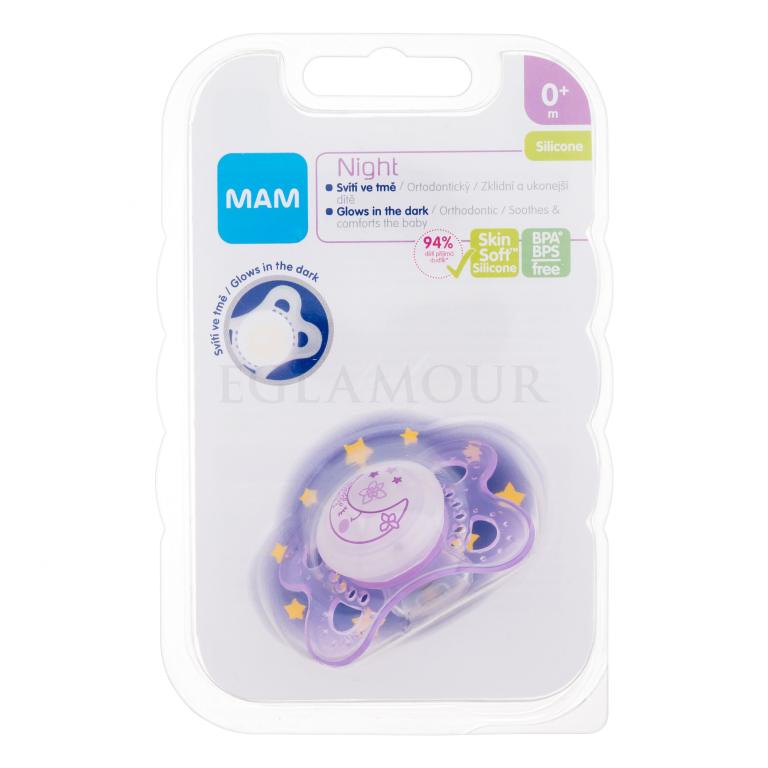 MAM Night Silicone Pacifier 0m+ Moon Smoczek dla dzieci 1 szt