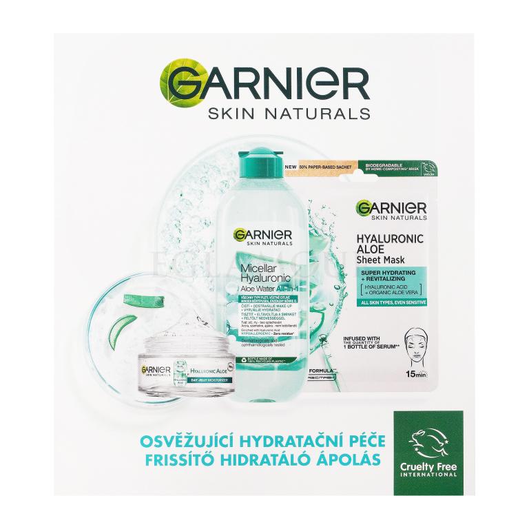 Garnier Skin Naturals Hyaluronic Aloe Zestaw żel do twarzy na dzień Skin Naturals Hyaluronic Aloe Jelly Daily Cream 50 ml + Skin woda micelarna Naturals Micellar Hyaluronic Aloe Water 400 ml + maska na twarz Skin Naturals Hyaluronic Aloe Serum Tissue Mask 28 g