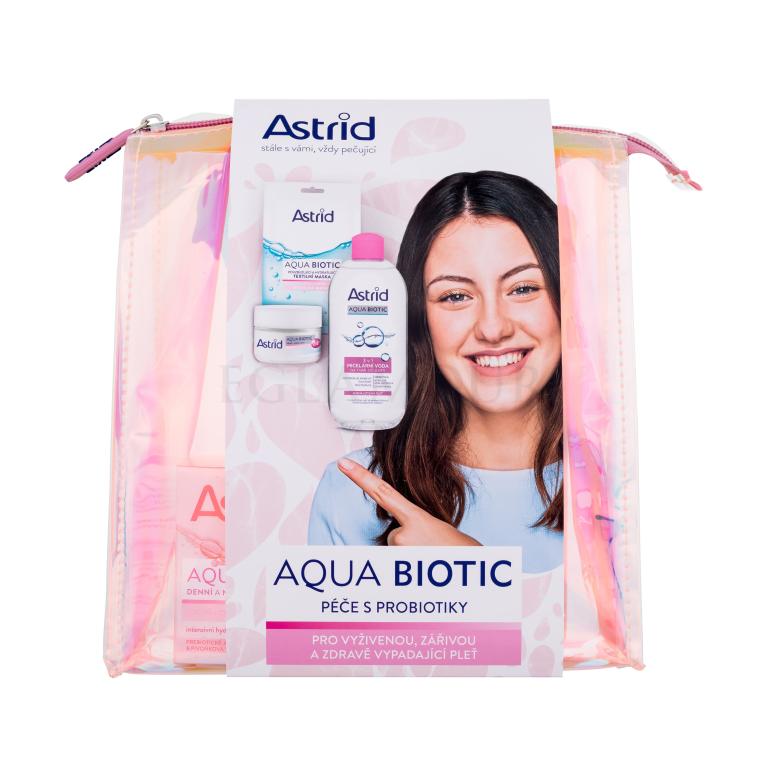 Astrid Aqua Biotic Zestaw krem na dzień i na noc Aqua Biotic Day And Night Cream 50 ml + woda micelarna Aqua Biotic 3in1 Micellar Water 400 ml + tekstylna maska na twarz Aqua Biotic Anti-Fatigue and Quenching Tissue Mask 1 szt + kosmetyczka