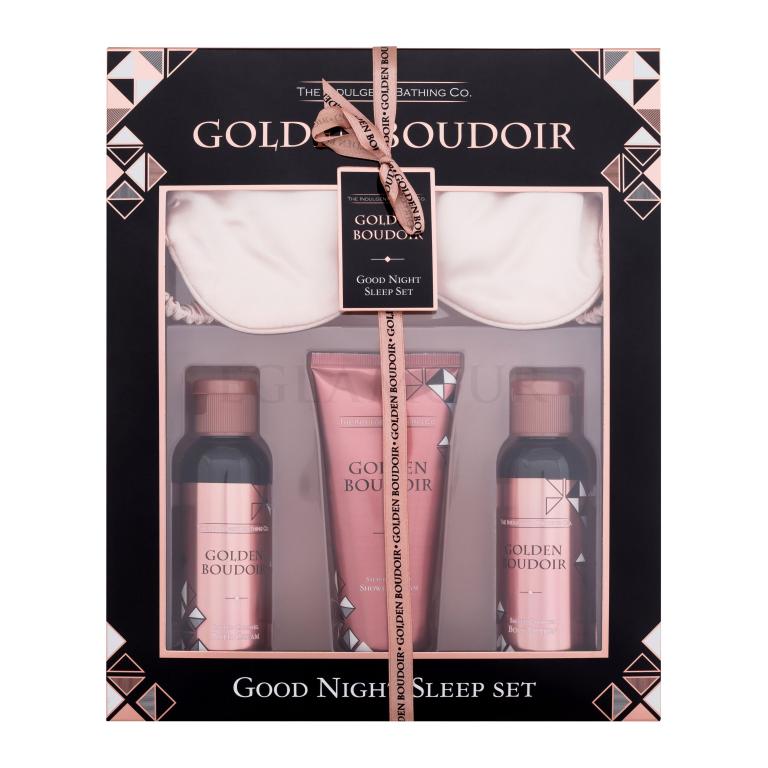 The Indulgent Bathing Co. Golden Boudoir Good Night Sleep Set Zestaw mleczko do ciała Salted Caramel Body Lotion 100 ml + kremowy płyn do kąpieli Salted Caramel Bath Cream 100 ml + Salted Caramel Shower Cream 100 ml + maska do spania Satin Sleep Mask 1 sztuka