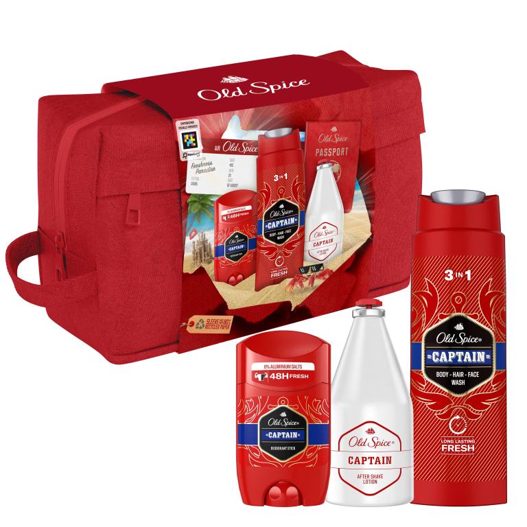 Old Spice Captain Zestaw deostick 50 ml + żel pod prysznic 3w1 250 ml + woda po goleniu 100 ml + kosmetyczka