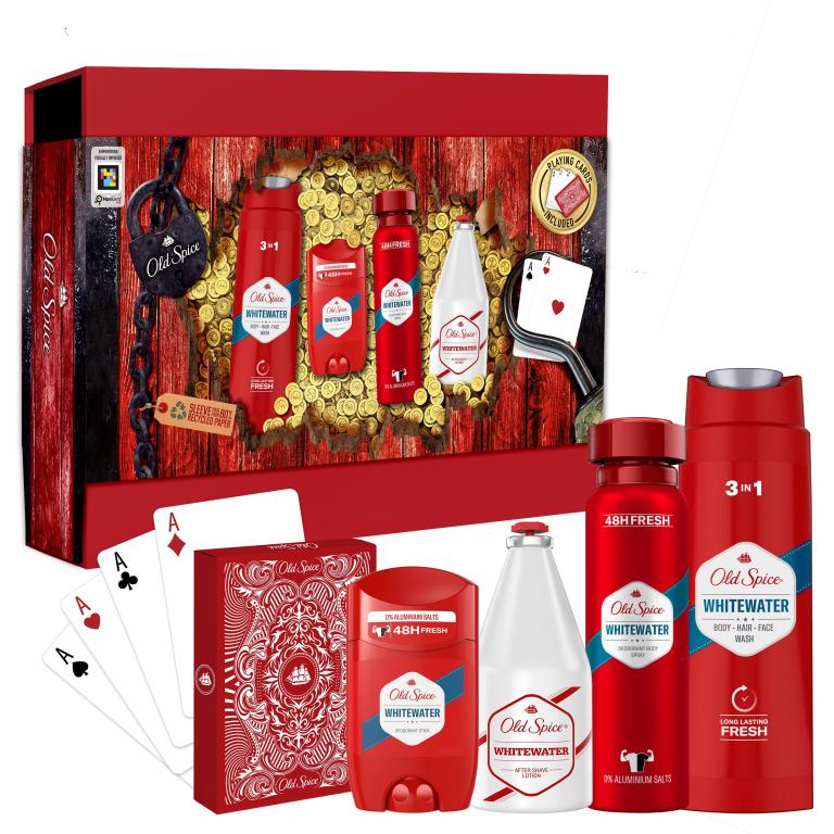 Old Spice Whitewater Zestaw dezodorant 150 ml + deostick 50 ml + żel pod prysznic 3w1 250 ml + woda po goleniu 100 ml + karty do gry