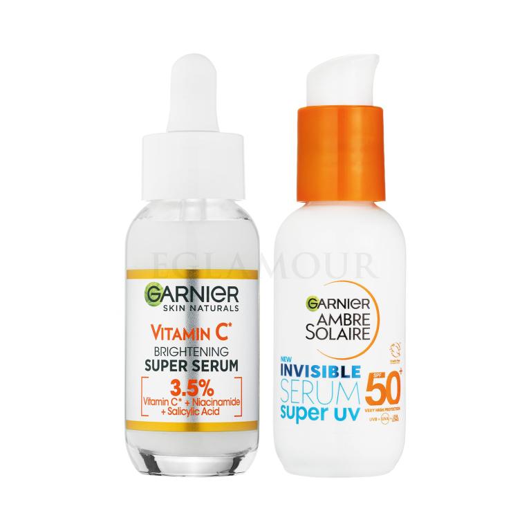 Zestaw Serum do twarzy Garnier Skin Naturals Vitamin C Brightening Super Serum + Preparat do opalania twarzy Garnier Ambre Solaire Super UV Invisible Serum SPF50+