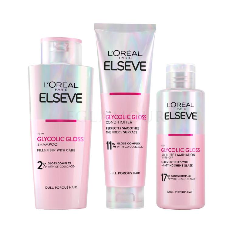 Zestaw Maska do włosów L&#039;Oréal Paris Elseve Glycolic Gloss 5 Minute Lamination + Szampon do włosów L&#039;Oréal Paris Elseve Glycolic Gloss Shampoo + Odżywka L&#039;Oréal Paris Elseve Glycolic Gloss Conditioner