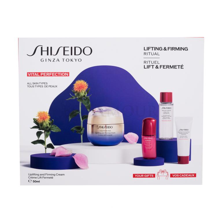 Shiseido Vital Perfection Uplifting and Firming Cream Lifting &amp; Firming Ritual Zestaw krem do twarzy na dzień Vital Perfection Uplifting and Firming Cream 50 ml + oczyszczająca pianka do twarzy Clarifying Cleansing Foam 15 ml + tonik do twarzy Treatment Softener 30 ml + serum do twarzy Ultimune Powe