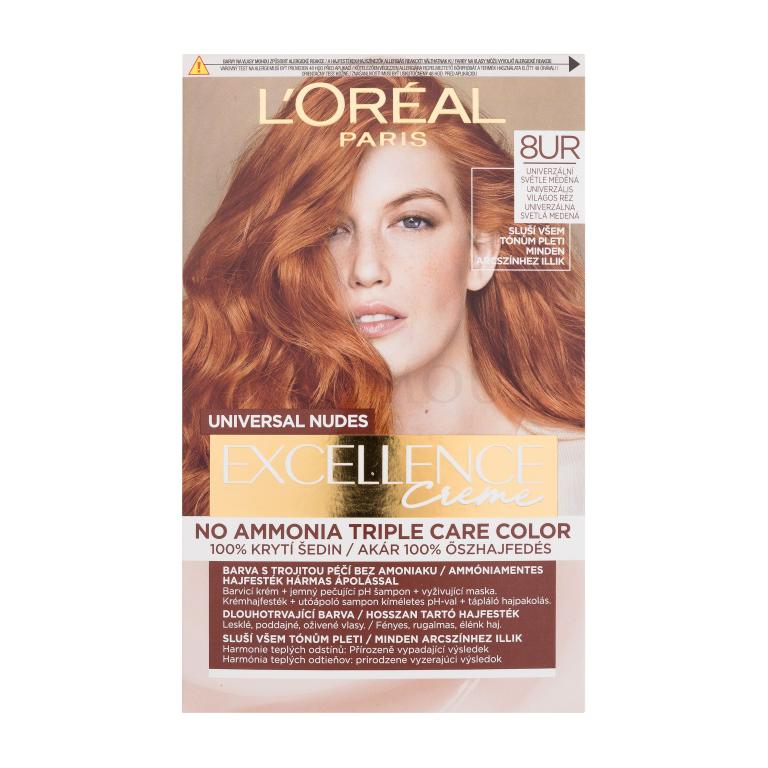 L&#039;Oréal Paris Excellence Creme Triple Protection Farba do włosów dla kobiet 48 ml Odcień 8UR Universal Light Copper Uszkodzone pudełko