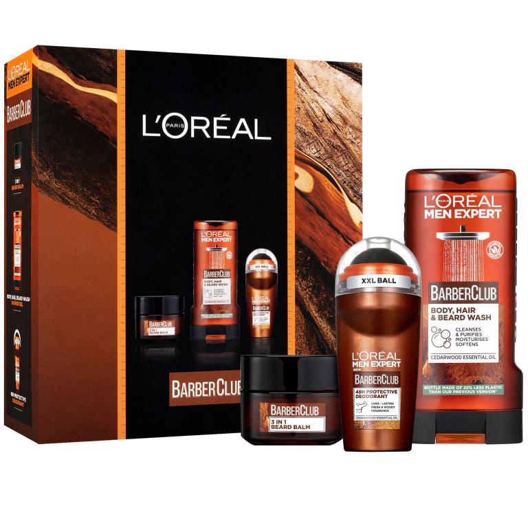 L&#039;Oréal Paris Men Expert Barber Club Zestaw balsam do zarostu Barber Club 3 in 1 Beard Balm 50 ml + żel pod prysznic Men Expert Barber Club Body, Hair &amp; Beard Wash 300 ml + dezodorant Men Expert Barber Club 48H Protective Deodorant 50 ml